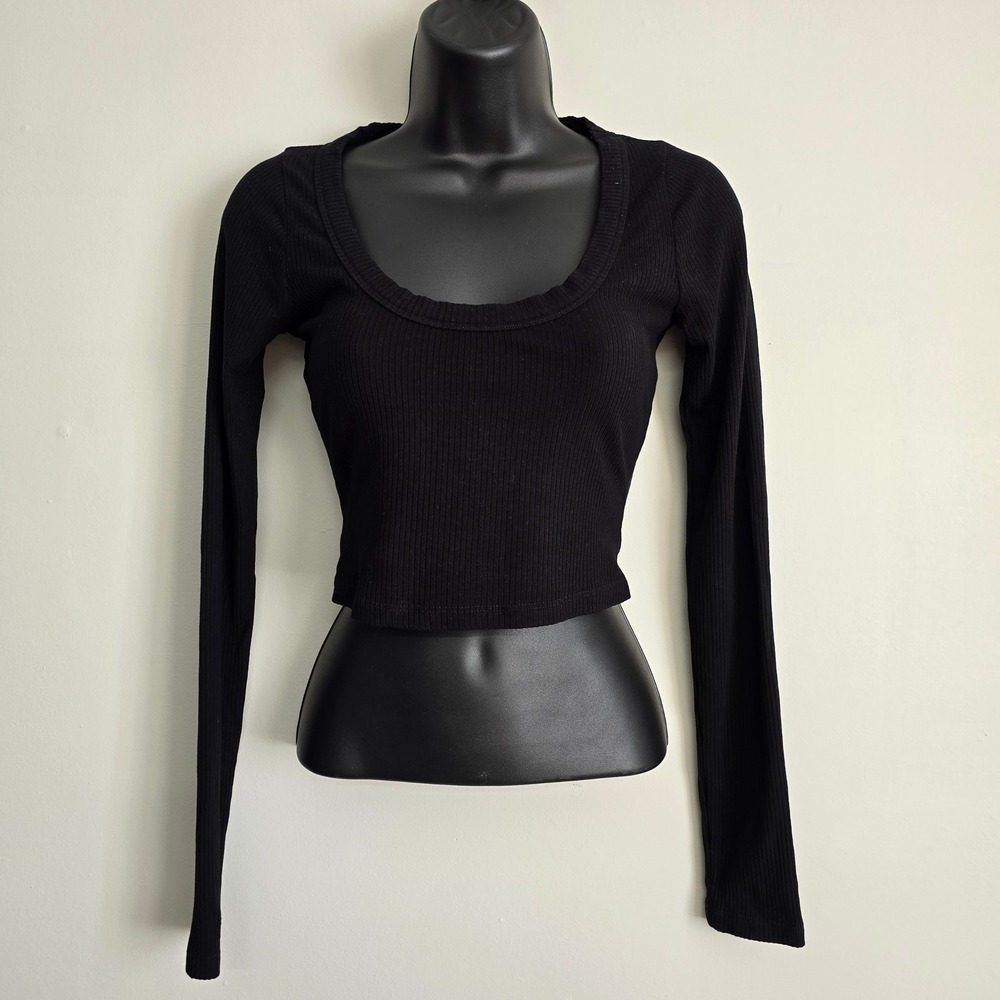 Reformation Jeans Crop Top Womens XS Black Ribbed Scoop Neck Minimalist Chic
